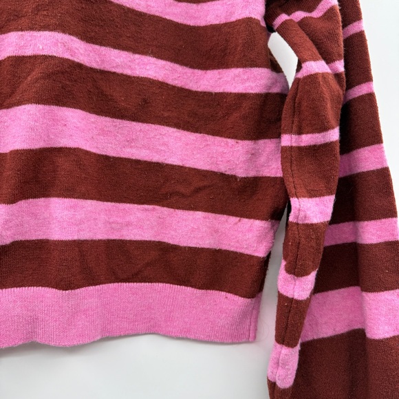 Vero Moda Burgundy & Pink Striped Crewneck Long Sleeve Cropped Sweater Sz XS - Picture 7 of 9